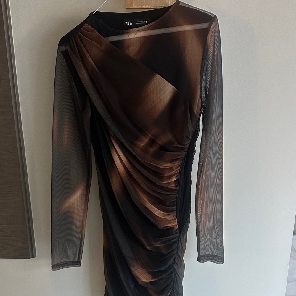 Zara Black and Brown Long Sleeve Dress